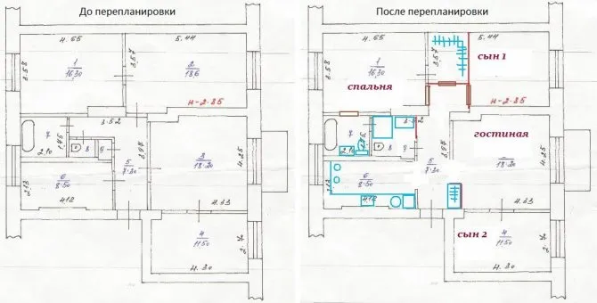 Схема перепланировки сталинки для семьи с детьми