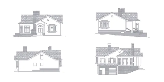 Дом из газобетона на склоне, виды фасадов