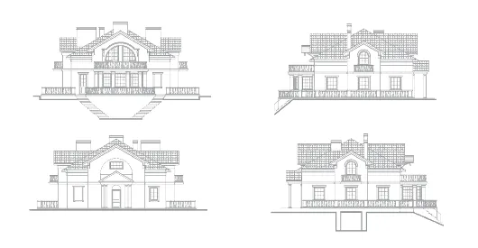Планы фасадов к проекту дома в дворцовом стиле