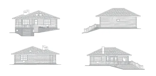 Виды фасада к проекту дома из бруса на склоне