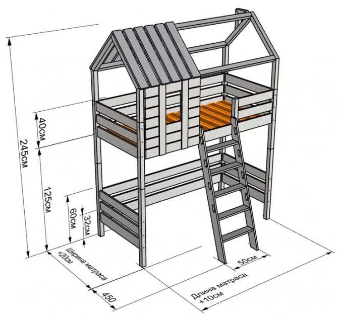 Кровать-домик Чердачного типа