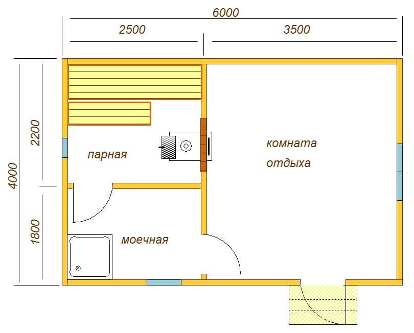 Каркасная баня 6х4 под ключ, проект