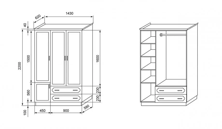 Чертеж распашного шкафа