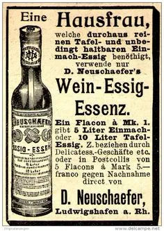 Original-Werbung/ Anzeige 1897 - NEUSCHAEFER WEIN - ESSIG - ESSENZ / LUDWIGSHAFEN - ca. 45 x 60 mm Schaefer, Qr Code, Coding, Flasks, Vinegar, Food Items, Wine, Programming