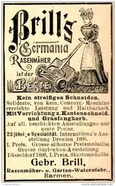 Original-Werbung/ Anzeige 1898 - BRILL'S GERMANIA RASENMÄHER - BARMEN - ca. 45 x… Old Scool, Phil, Cartoon, Bartenders