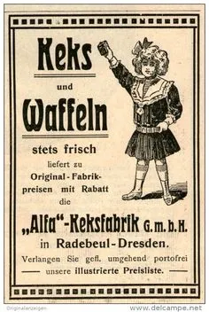 Original-Werbung/Inserat/ Anzeige 1912 - KEKS / WAFFELN - ALFA KEKSFABRIK RADEBEUL - ca. 75 X 100 mm Dresden, Learn To Crochet, Ephemera, Playbill, Purl, Vectors