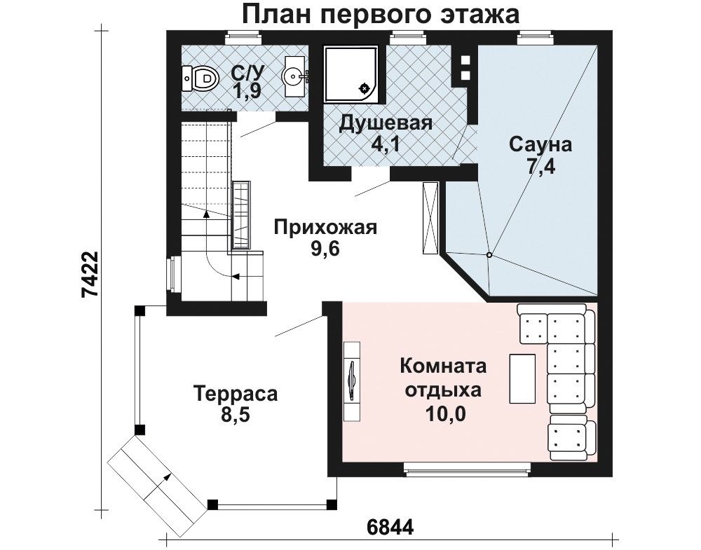 Проект двухэтажной бани AS-2385 из