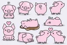 Pig Clipart, Kawaii Clipart, Vector Clipart, Cute Clipart, Pig Drawing Easy, Griffonnages Kawaii, Kawaii Doodles