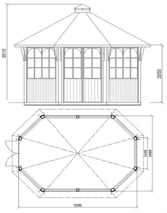 Чертеж восьмиугольной беседки