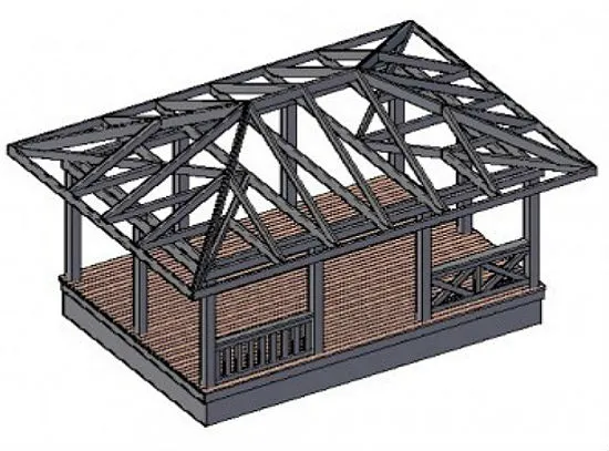 Прямоугольная беседка под вальмовой крышей