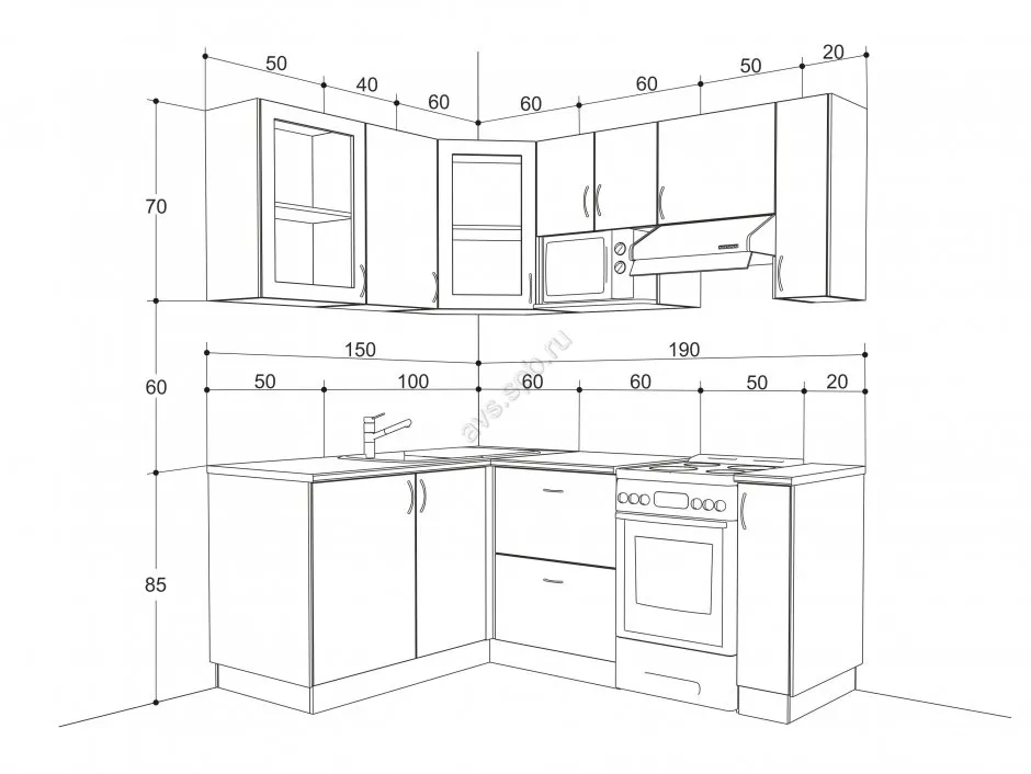 Эскиз маленькой угловой кухни