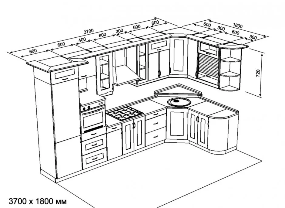 Проект угловой кухни с размерами