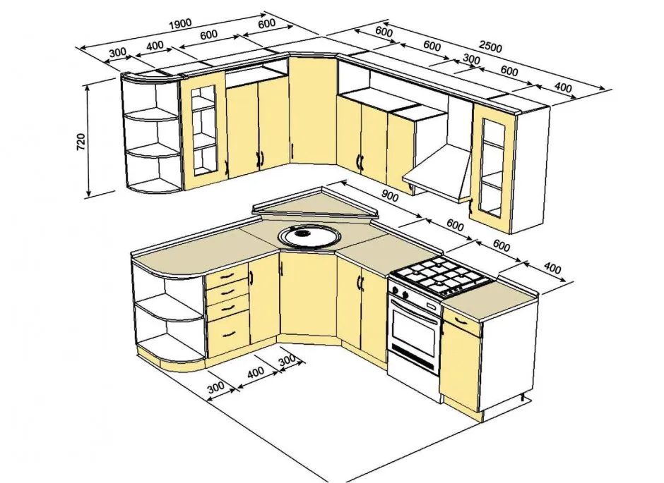 Чертёж кухни угловой 2.90