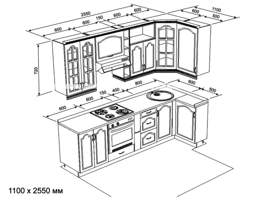 Проект угловой кухни с размерами