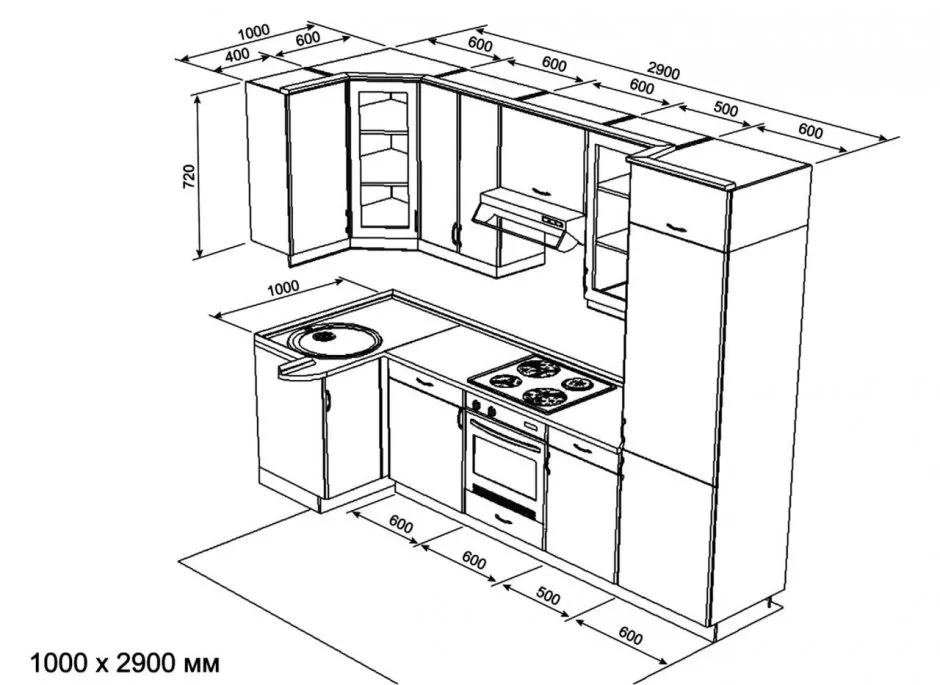 Эскиз кухни угловой