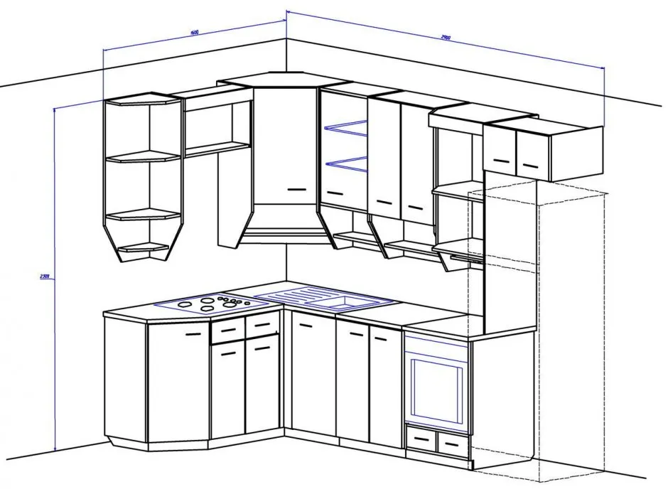 Планировка кухни с угловой мойкой