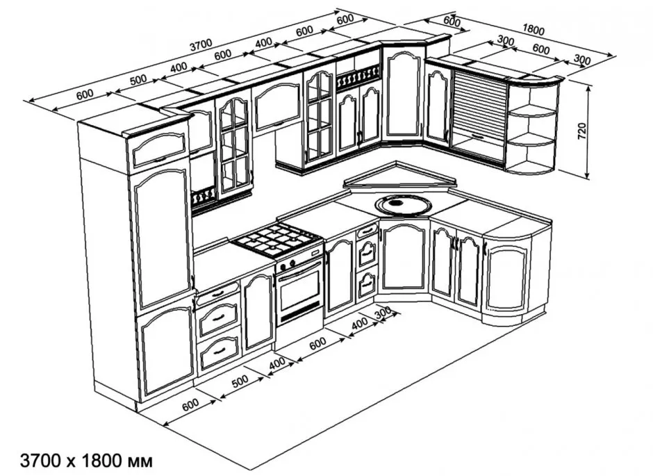 Чертеж кухни 2400