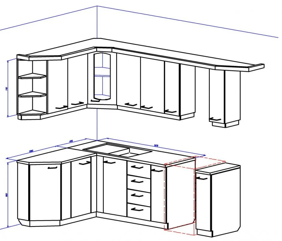 Проект кухни угловой