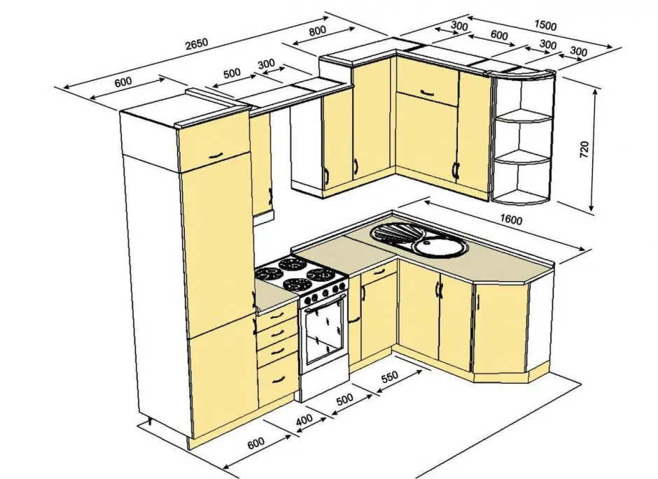Планировка угловой кухни 10 кв.м схема