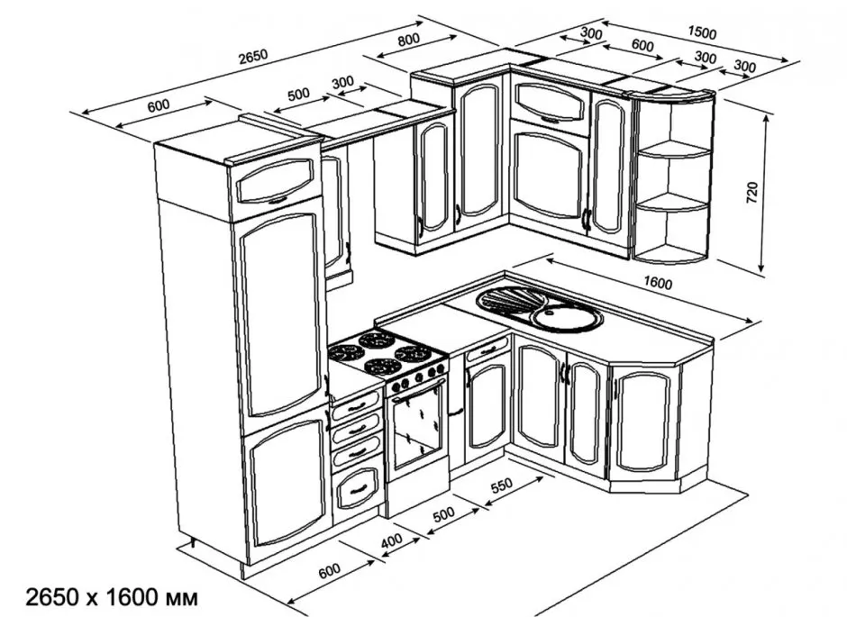 Планировка угловой кухни 3 на 2