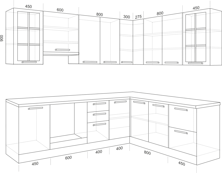 Угловая кухня планировка с размерами