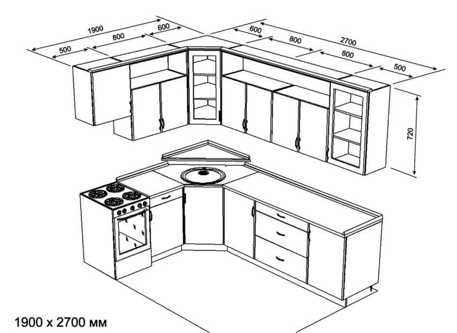 Проект угловой кухни с размерами