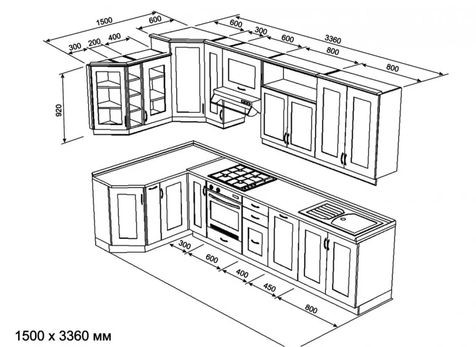 Эскиз маленькой угловой кухни