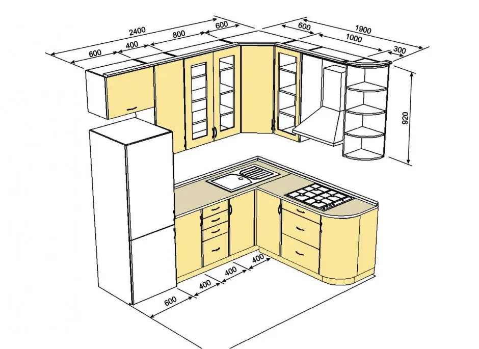 Угловая кухня 220 на 200