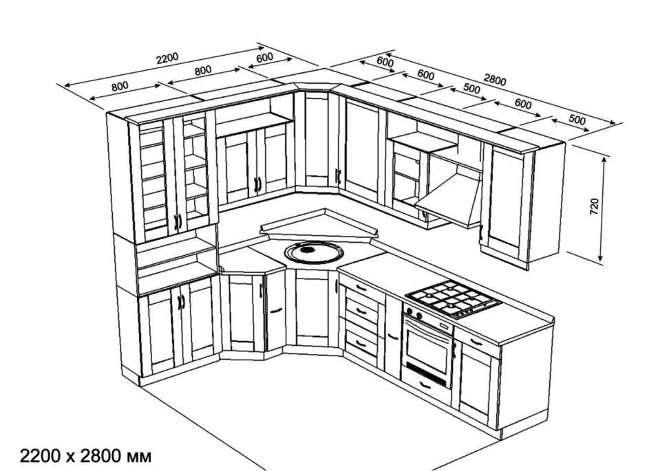 Угловая кухня 2600 на 1400