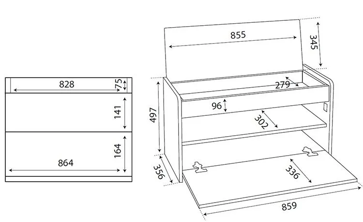 Размеры тумбы для обуви с откидной крышкой
