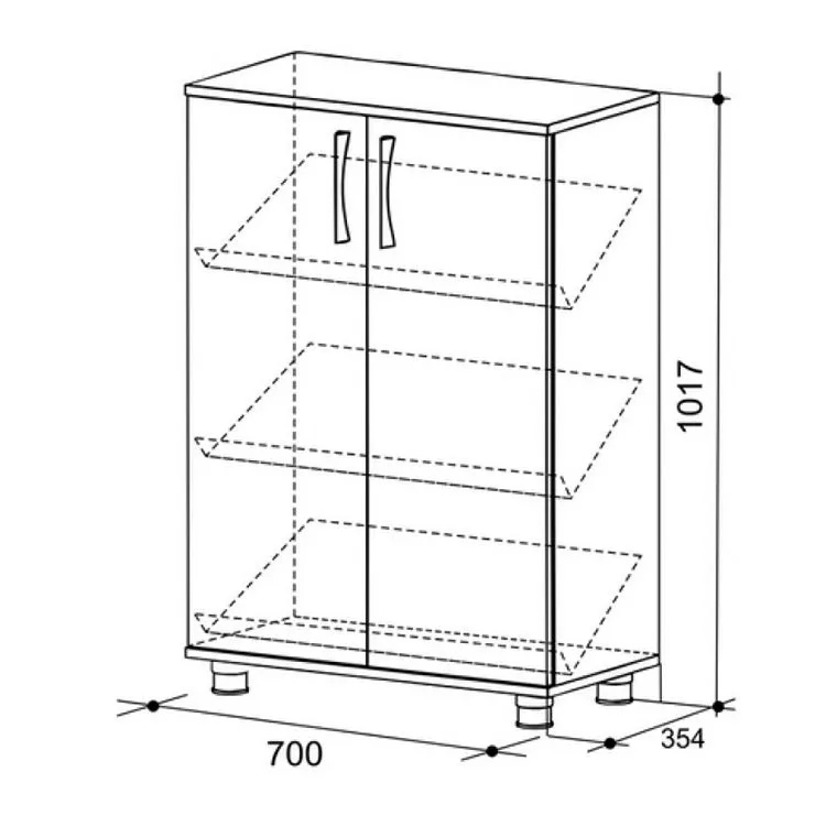 Размеры обувной тумбы с распашными фасадами и наклонными полками