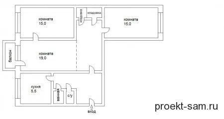 планировка 3-х комнатной в хрущевке