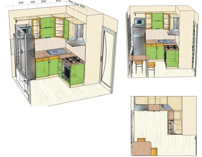 кухонный гарнитур для маленькой кухни чертежи